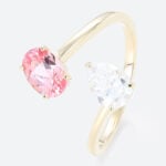 1ct Colorless VS+ Pear Cut Lab Grown Diamond Toi et Moi Open 3 Claw Prong Engagement Ring in Yellow Gold (2)