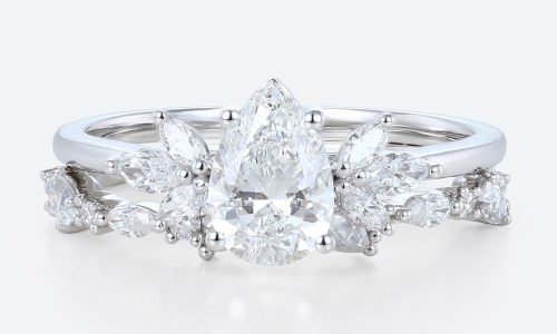 Pear Shaped Diamond Rings White Gold 1ct Lab Diamonds Ring Set