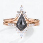 1.2ct Kite Cut Salt and Pepper Diamond Ring Set Rose Gold Tiara Bridal Ring Set