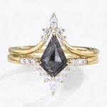 1.2ct Kite Cut Salt and Pepper Diamond Ring Set Yellow Gold Tiara Bridal Ring Set