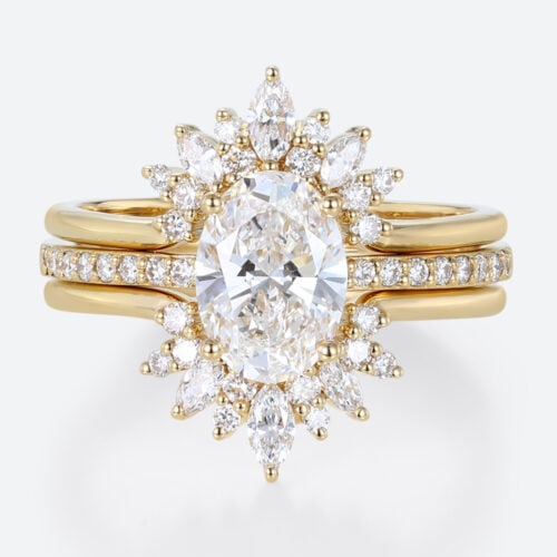 1.5ct Colorless VS+ Oval Cut Lab Grown Diamond Gorgeous Pavé 4-Prong Engagement Ring Set in Yellow Gold