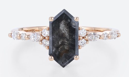 Engagement Simple Rings Salt and Pepper Diamonds Rose Gold Ring