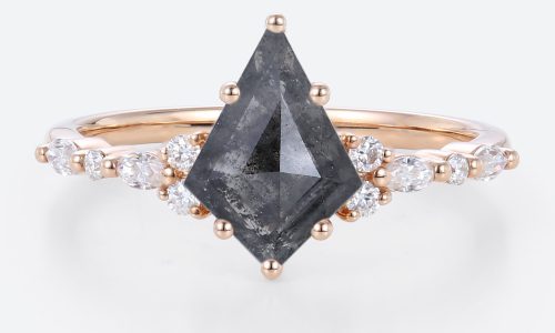 Vintage Kite Cut Engagement Ring Salt and Pepper Diamond Rose Gold Rings