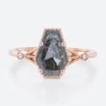 Rose Coffin Shaped Engagement Ring Salt and Pepper Diamonds