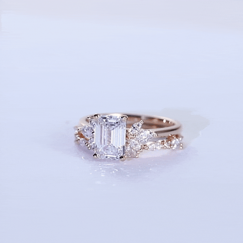 Emerald Cut Diamond Unique Wedding Ring Sets Lab Diamond Ring