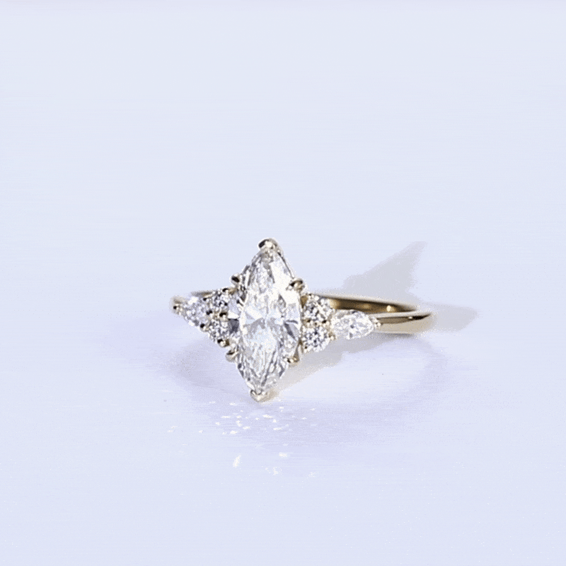 Yellow Gold 1 Carat Marquise Diamond Ring Lab Diamond Cluster Rings
