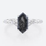 Elongated Hexagon Cut Salt and Pepper Diamond Engagement Ring 1.3ct Vintage Bridal Rings Elongated Hexagon Cut Salt and Pepper Diamond Engagement Ring 1.3ct Vintage Bridal Rings