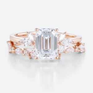 Emerald Cut Diamond Unique Wedding Ring Sets Lab Diamond Ring