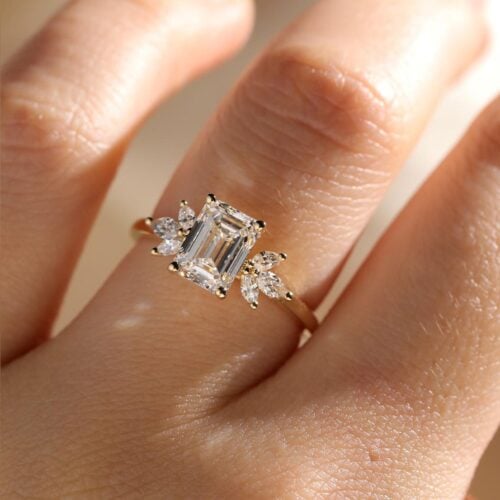 Lab Diamond Ring Emerald Cut Engagment Rings Simple Gold Ring