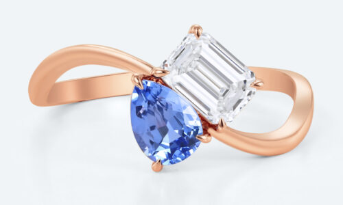 Rose Gold Sapphire & Lab Grown Diamond Rings Toi et Moi Engagement Ring Wavy Band Ring