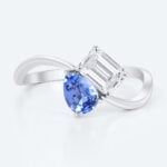 White Gold Sapphire & Lab Grown Diamond Rings Toi et Moi Engagement Ring Wavy Band Ring