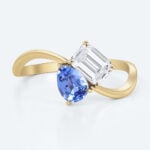 Yellow Gold Sapphire & Lab Grown Diamond Rings Toi et Moi Engagement Ring Wavy Band Ring