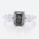 1.5ct Emerald Cut Engagement Ring Salt Pepper Diamond Cluster Ring in White Gold