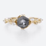 Hexagon Cut Simple Band Engagement Rings Salt and Pepper Diamond Ring