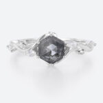 Hexagon Cut Simple Band Engagement Rings Salt and Pepper Diamond Ring