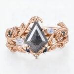 Kite Cut Wedding Ring Set Salt and Pepper Diamond Bridal Ring Set