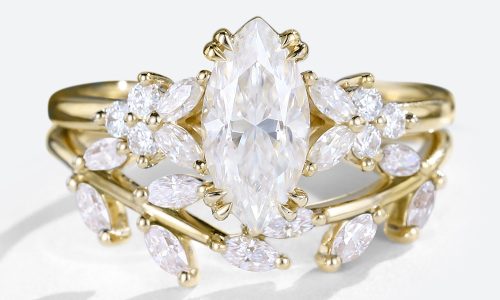 Moissanite Wedding Bands Marquise Cut Unique Wedding Ring Sets
