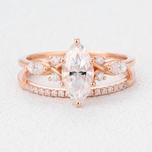 Vintage Marquise Engagement Ring with Thin Wedding Bands Set