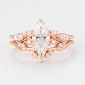 Marquise Wedding Ring Set Stacking Ring Lab Made Diamonds