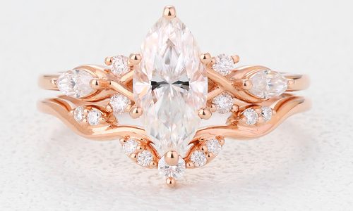 Marquise Wedding Ring Set Stacking Ring Lab Made Diamonds