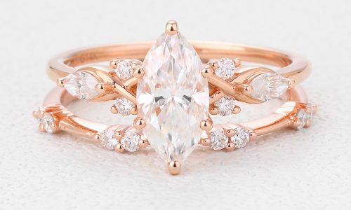 Marquise Cut Engagement Ring with Lab Grown Diamond Wedding Band