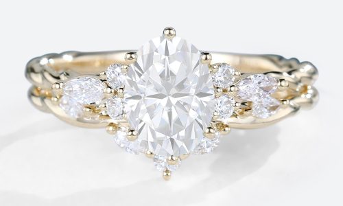 Moissanite Wedding Band Gold Oval Ring Promise Ring Set