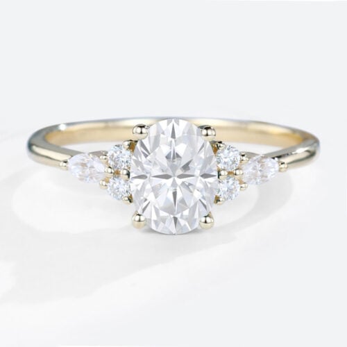 Oval Moissanite Engagement Rings Cluster Engagement Ring