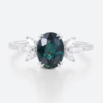 Green Blue Sapphire Engagement Rings Oval Simple Marriage Rings