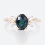 Green Blue Sapphire Engagement Rings Oval Simple Marriage Rings