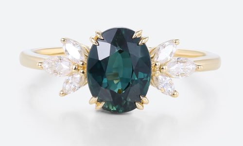 Green Blue Sapphire Engagement Rings Oval Simple Marriage Rings