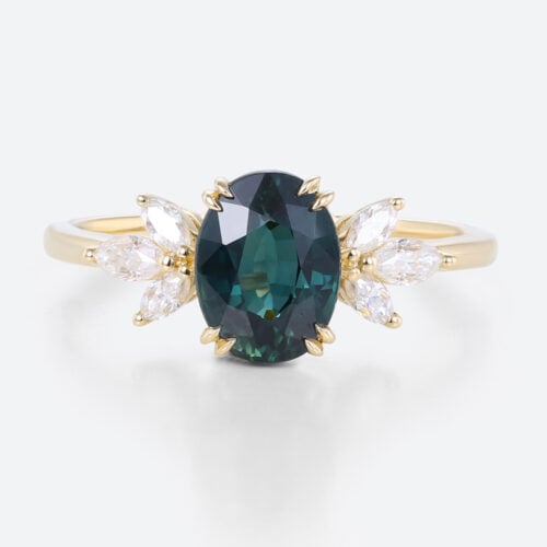 Green Blue Sapphire Engagement Rings Oval Simple Marriage Rings