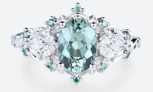 Oval Cut Green Sapphire Engagement Ring White Gold Nature-Inspired Rings Bridal Ring (1)