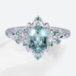 Blue Green Sapphire Engagement Rings Oval White Gold Promise Rings