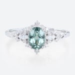Oval Cut Green Sapphire Engagement Ring White Gold Vine Rings Bridal Ring (1)