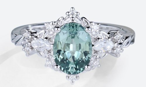 Green Sapphire Rings Unique Oval Engagement Rings White Gold