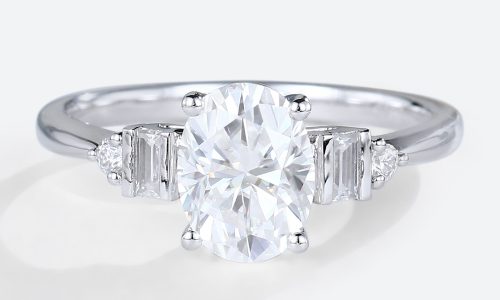 White Gold Simple Oval Engagement Rings with Lab Created Diamonds