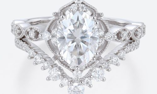 Diamond White Gold Ring Lab Diamonds Vintage Wedding Ring Set
