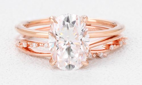 Solitaire Oval Engagement Ring Rose Gold Engagement Ring Set