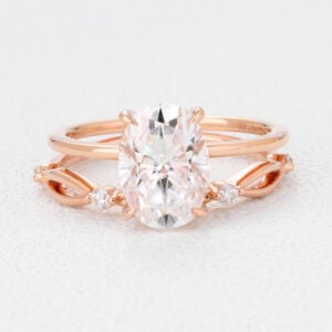 Oval Diamond Engagement Ring Hidden Halo Promise Ring Set