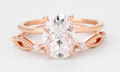 Oval Diamond Engagement Ring Hidden Halo Promise Ring Set