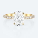 Yellow Gold Oval Cut Lab Grown Diamond Engagement Rings Pave Promise Ring