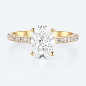 Yellow Gold Oval Cut Lab Grown Diamond Engagement Rings Pave Promise Ring