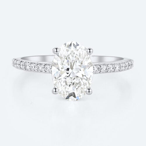 Oval Cut Lab Grown Diamond Pavé 4-Prong Engagement Promise Ring in White Gold