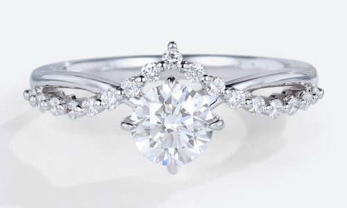Round Engagement Ring Lab Grown Diamond Band White Gold