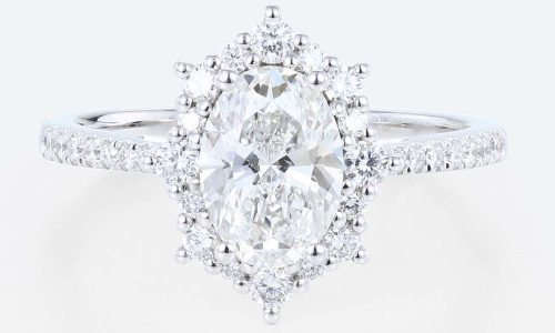 Oval Lab Grown Diamonds Ring Halo Pave Engagement Rings Rose Gold Promise Ring (1)