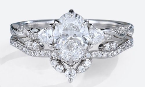 Oval Lab Grown Diamonds Ring Set Unique Engagement Ring Set (1)