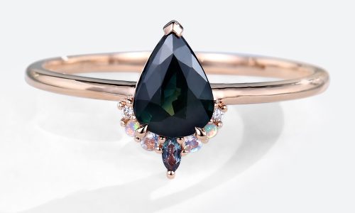 Green Blue Sapphire Engagement Simple Rings Rose Gold Rings