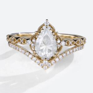 Moissanite Wedding Sets Rings Bridal Pear Shape Engagement Ring