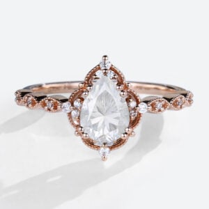 Rose Gold Rings Pear Shaped Moissanite Vintage Engagement Rings