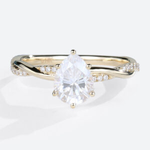 Yellow Gold Engagement Ring Pear Shaped Lab Diamonds Rings